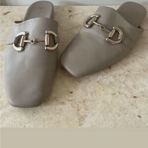 H&M Beige Mules with Gold Buckle